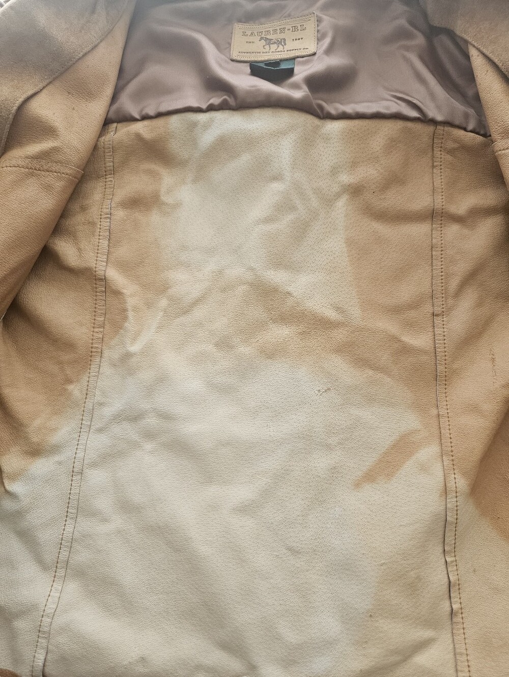 Vtg Lauren Ralph Lauren 100% Genuine Leather Suede Fringe Jacket Tan Western S/M - Picture 12 of 15